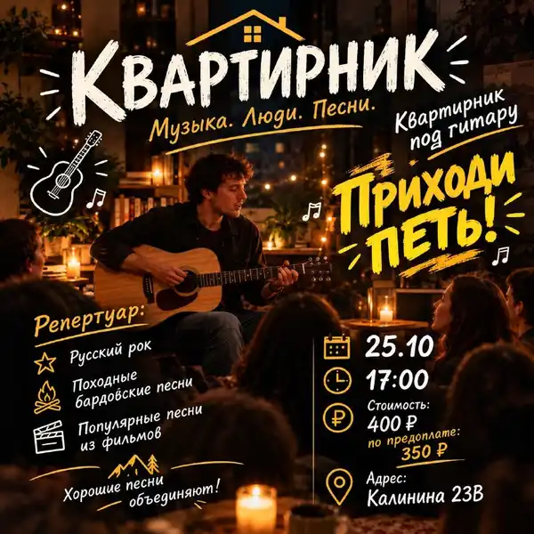 Квартирник под гитару в клубе «Игростудия» — Встречи и вечеринки, Горячий Ключ